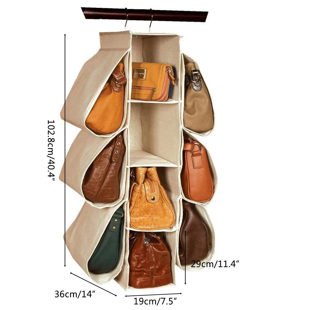 Hanging Purse Handbag Organizer Wardrobe Closet Dust Proof Shelf Rack Bag with 10 Compartments Bag Organizer