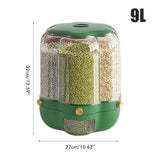 Food Grain Storage Container Large Capacity 9L 6 Grid Rotatable Rice Dispenser Sealed Grain Food Storage Box Kitchen Storage Bucket for Home Kitchen