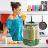 Food Grain Storage Container Large Capacity 9L 6 Grid Rotatable Rice Dispenser Sealed Grain Food Storage Box Kitchen Storage Bucket for Home Kitchen