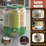 Food Grain Storage Container Large Capacity 9L 6 Grid Rotatable Rice Dispenser Sealed Grain Food Storage Box Kitchen Storage Bucket for Home Kitchen