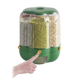 Food Grain Storage Container Large Capacity 9L 6 Grid Rotatable Rice Dispenser Sealed Grain Food Storage Box Kitchen Storage Bucket for Home Kitchen
