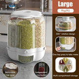 Food Grain Storage Container Large Capacity 9L 6 Grid Rotatable Rice Dispenser Sealed Grain Food Storage Box Kitchen Storage Bucket for Home Kitchen