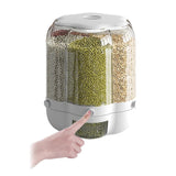 Food Grain Storage Container Large Capacity 9L 6 Grid Rotatable Rice Dispenser Sealed Grain Food Storage Box Kitchen Storage Bucket for Home Kitchen