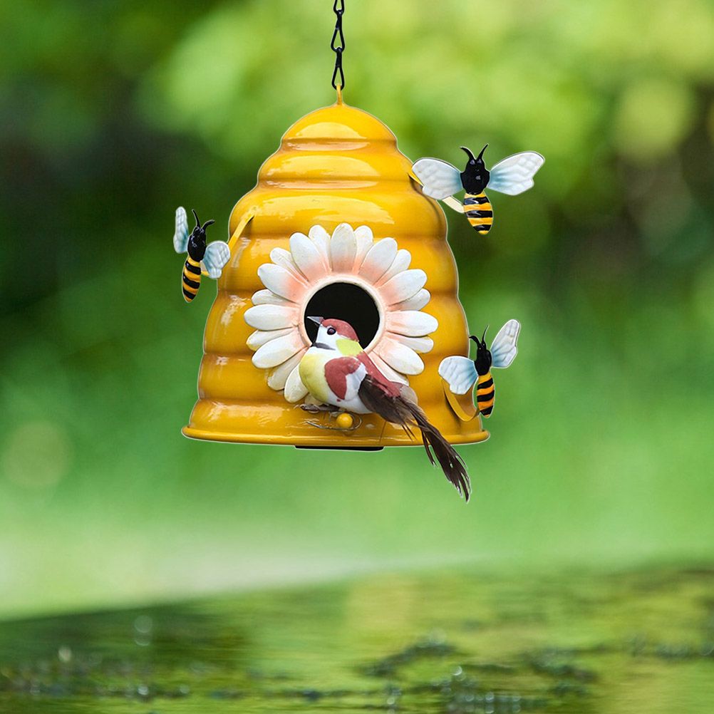 Beehive Bird Houses Outside Iron Hanging Birdhouses Garden Bird Nest Houses for Small Sized Bird