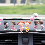 Car Couple Cute Ornaments Resin Couple Doll Car Interior Decoration Couple Figurines with Balloon for Car Dashboard Decoration Gift - Side View