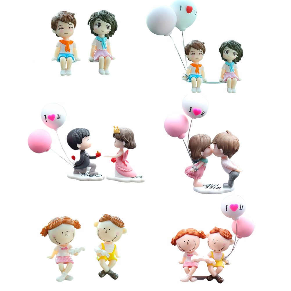 Car Couple Cute Ornaments Resin Couple Doll Car Interior Decoration Couple Figurines with Balloon for Car Dashboard Decoration Gift