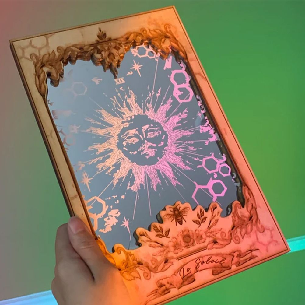 Sun XIX Tarot Card Mirrors Wooden Tarot Mirror Home Ornament