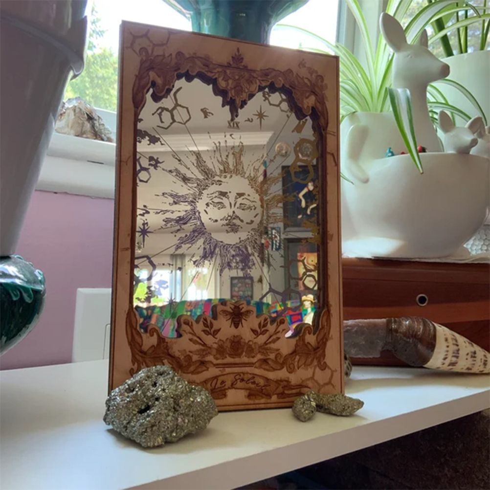 Sun XIX Tarot Card Mirrors Wooden Tarot Mirror Home Ornament