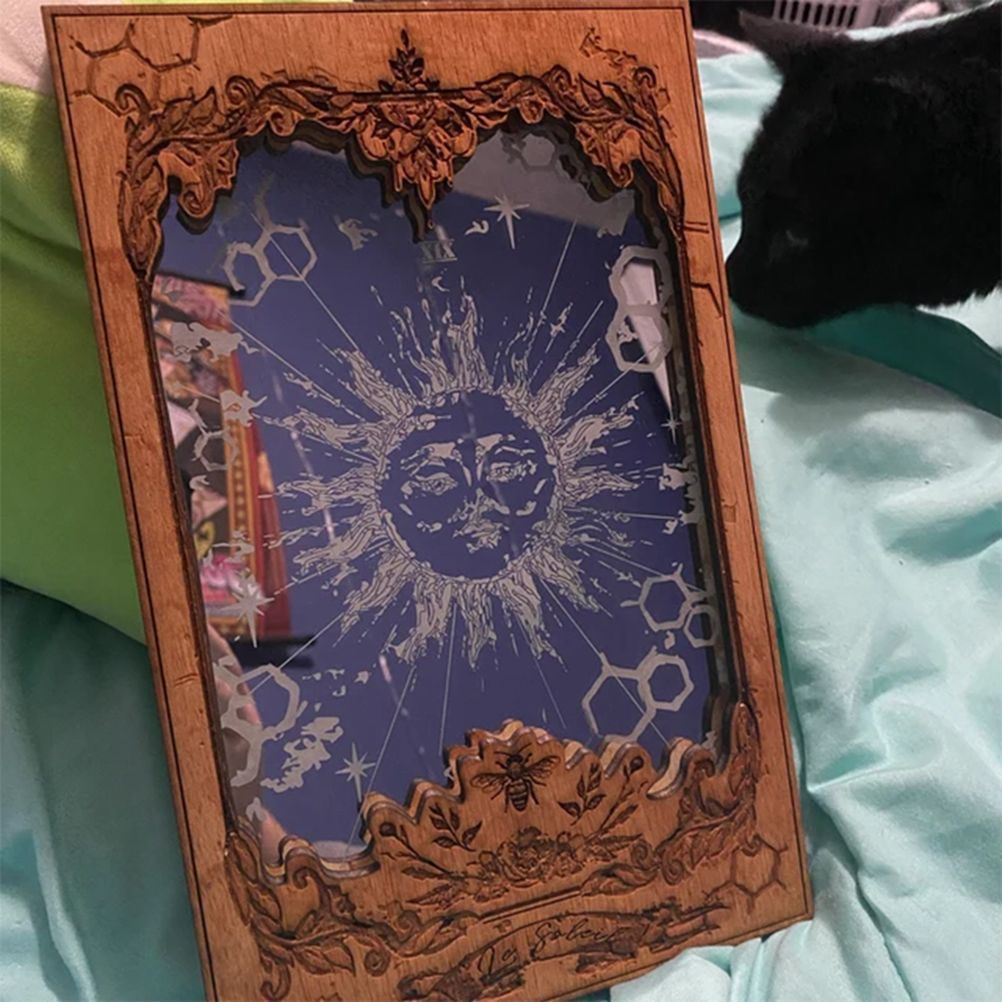 Sun XIX Tarot Card Mirrors Wooden Tarot Mirror Home Ornament