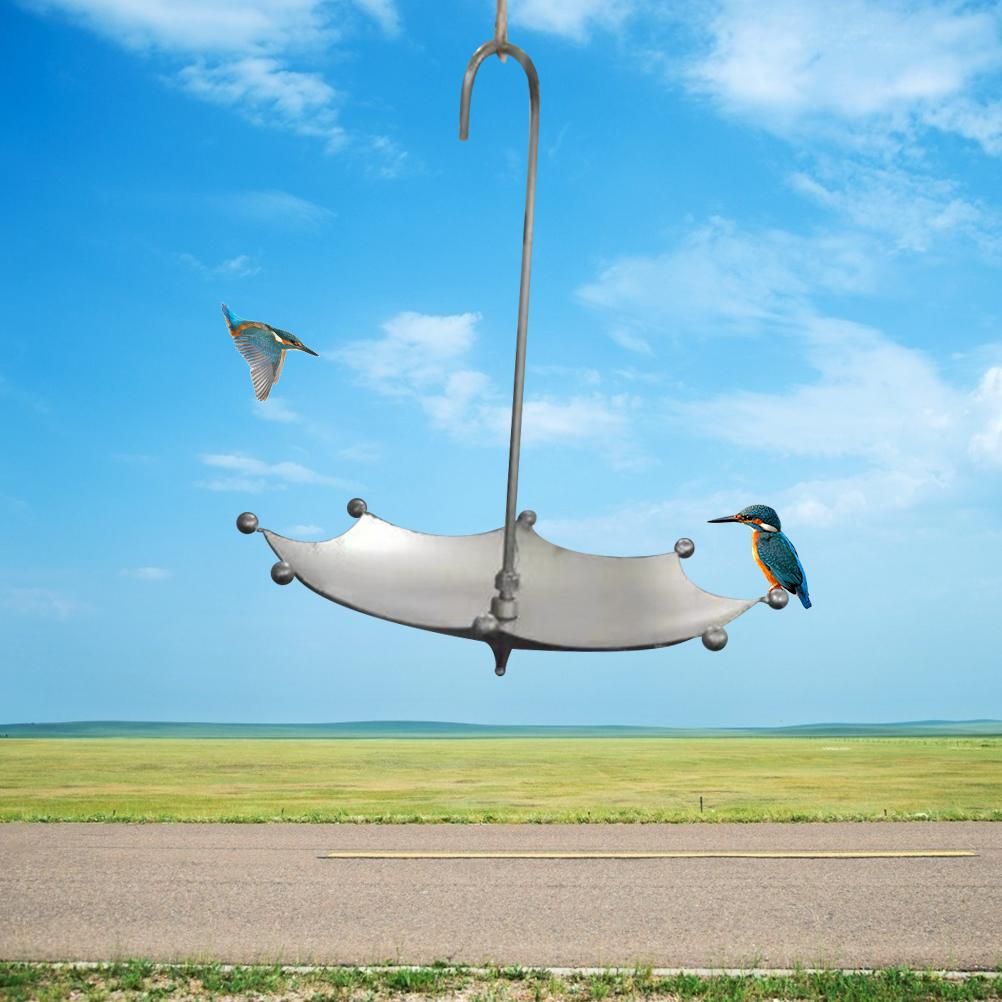Umbrella Shaped Bird Trough Outdoor Retro Rusty Bird Feeder Bird Bath Hanging Bird Feeder Tray for Outdoors Garden Yard Decoration