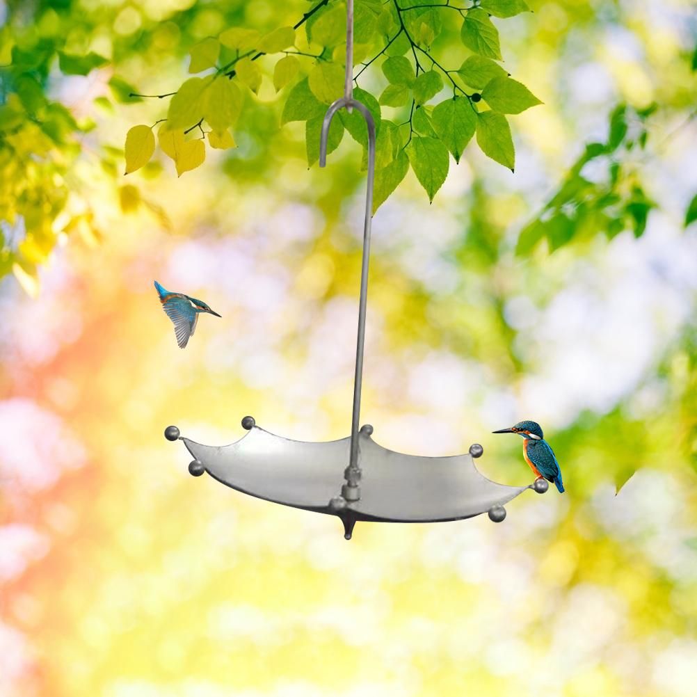 Umbrella Shaped Bird Trough Outdoor Retro Rusty Bird Feeder Bird Bath Hanging Bird Feeder Tray for Outdoors Garden Yard Decoration