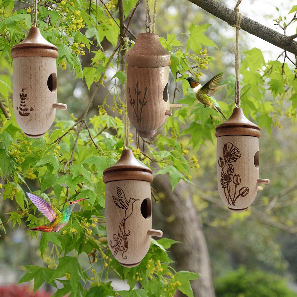 Hummingbird House Wooden Hummingbird Nest for Outside Hanging Garden Bird Feeder