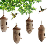 Hummingbird House Wooden Hummingbird Nest for Outside Hanging Garden Bird Feeder - Close-Up Angle