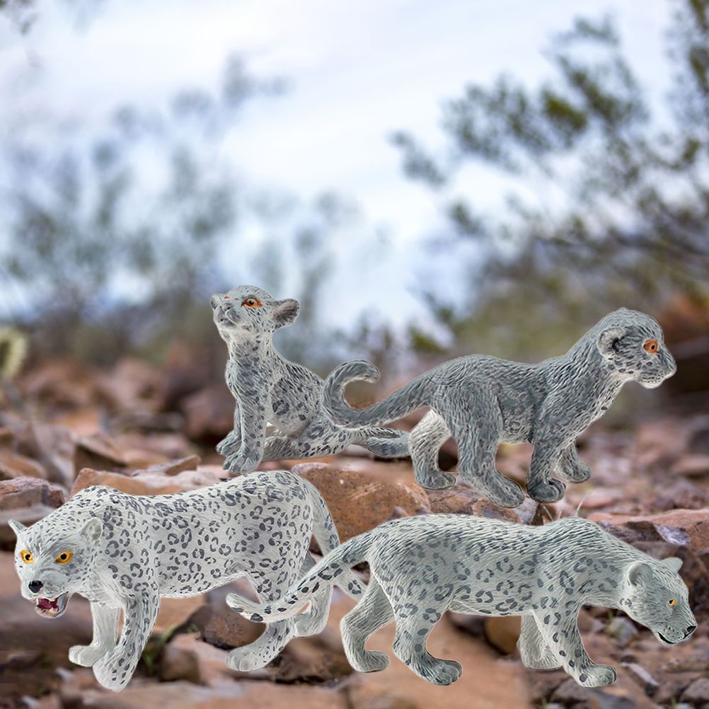 4 Pieces Snow Leopard Figurine PVC Realistic Snow Leopards Miniature Wild Animals Model Action Figure for Clooection