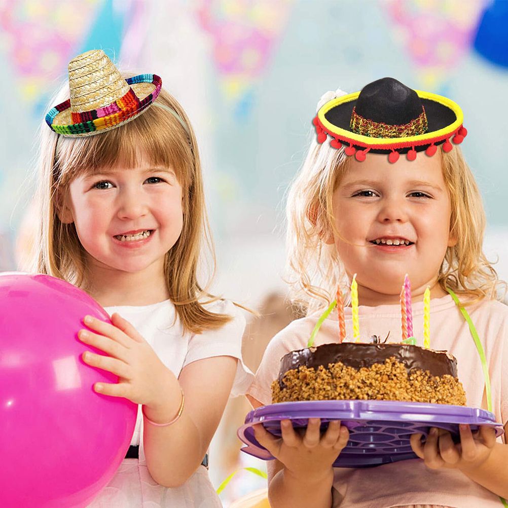 3 Pack Cinco De Mayo Fiesta Headbands Party Decorations Non Woven and Straw Sombrero Party Hats Photo Booth Props for Kids Pet