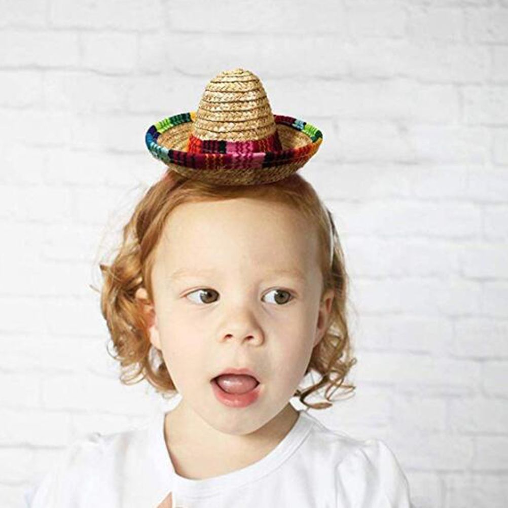 3 Pack Cinco De Mayo Fiesta Headbands Party Decorations Non Woven and Straw Sombrero Party Hats Photo Booth Props for Kids Pet