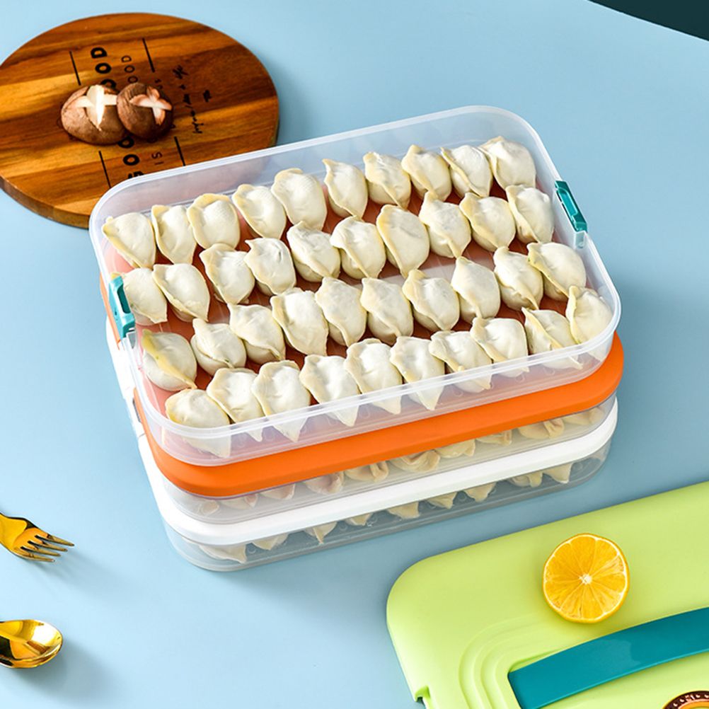 Refrigerator Food Shelf Dumpling Storage Box 3 Layered Stackable Food Storage Box Tray Container with Lid