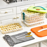 Refrigerator Food Shelf Dumpling Storage Box 3 Layered Stackable Food Storage Box Tray Container with Lid - Rear View