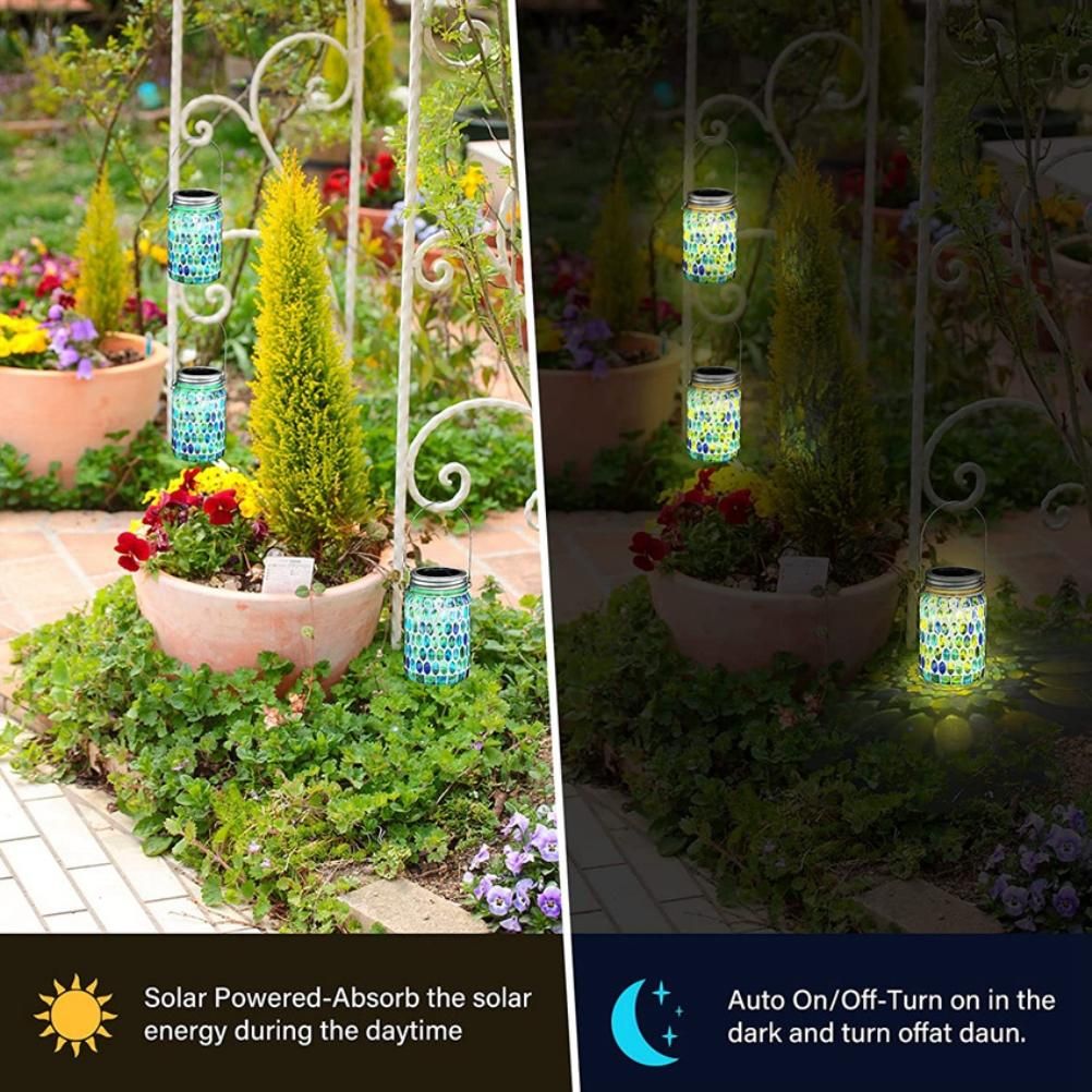 Mosaic Solar Lights Outdoor Hanging Lanterns Waterproof Mosaic Solar Lanterns Outdoor Solar Night Lights Table Lamps Decoration