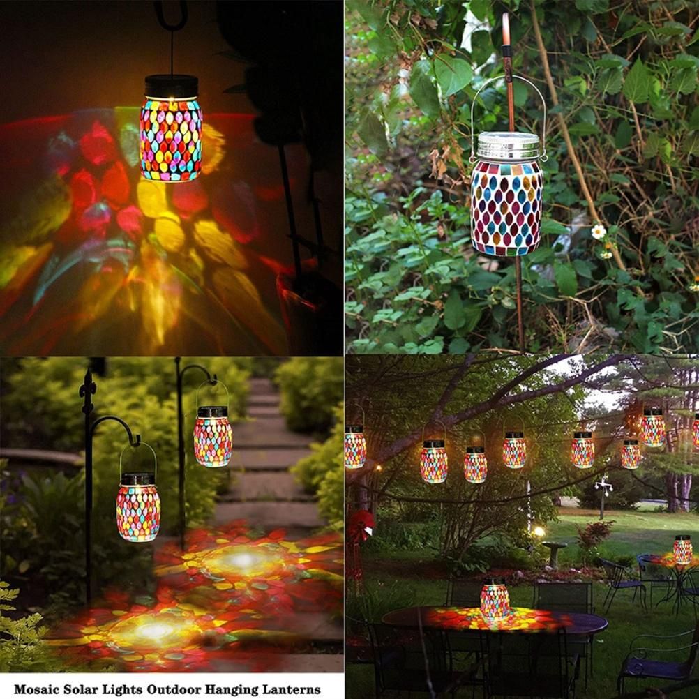 Mosaic Solar Lights Outdoor Hanging Lanterns Waterproof Mosaic Solar Lanterns Outdoor Solar Night Lights Table Lamps Decoration
