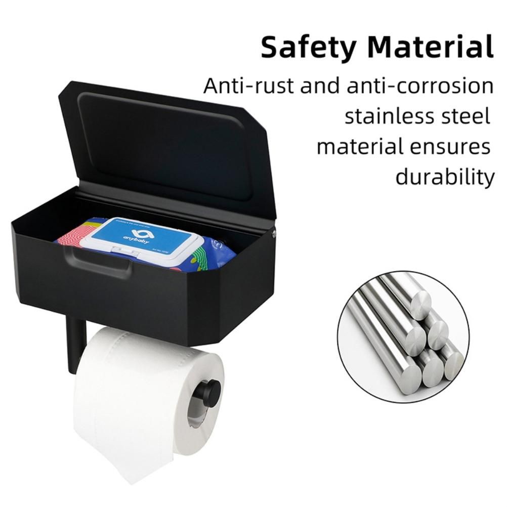 Toilet Paper Holder with Flushable Wipes Dispenser Stainless Steel Toilet Paper Holder Storage Wall Mounted Toilet Paper Holder with Shelf