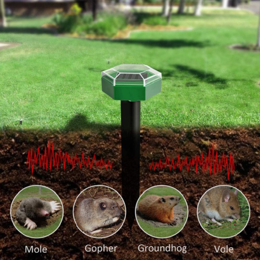 4Pcs Solar Mole Repellent Ultrasonic Outdoor Waterproof Sonic Deterrent Mole Stopper Rodent Gopher Chaser for Lawn Garden Yard Home