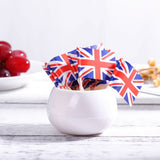 100Pcs Union Jack Mini Flags Hand Held British Toothpick Flags Cupcake Toppers UK Flags Fruit Sticks Party Decorations - Top-Down View