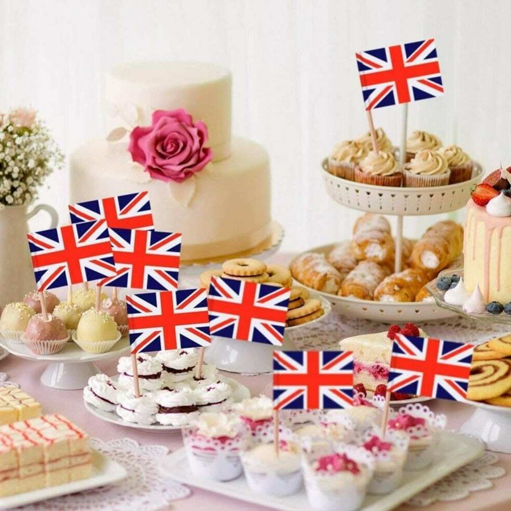 100Pcs Union Jack Mini Flags Hand Held British Toothpick Flags Cupcake Toppers UK Flags Fruit Sticks Party Decorations
