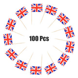 100Pcs Union Jack Mini Flags Hand Held British Toothpick Flags Cupcake Toppers UK Flags Fruit Sticks Party Decorations