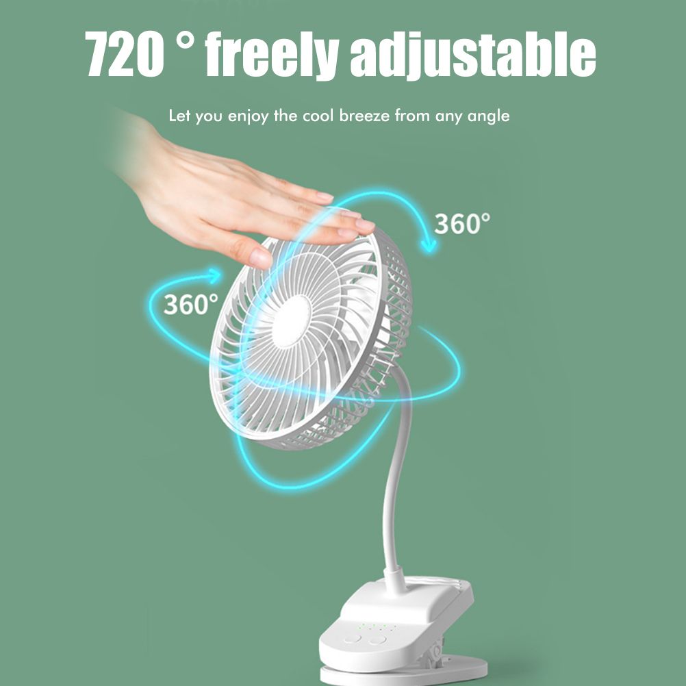 Clip On Fan Portable Rechargeable 720° Rotation Quiet Stroller Fan Sturdy Clamp Mini Desk Fan for Office Table Bedroom Outdoor Travel