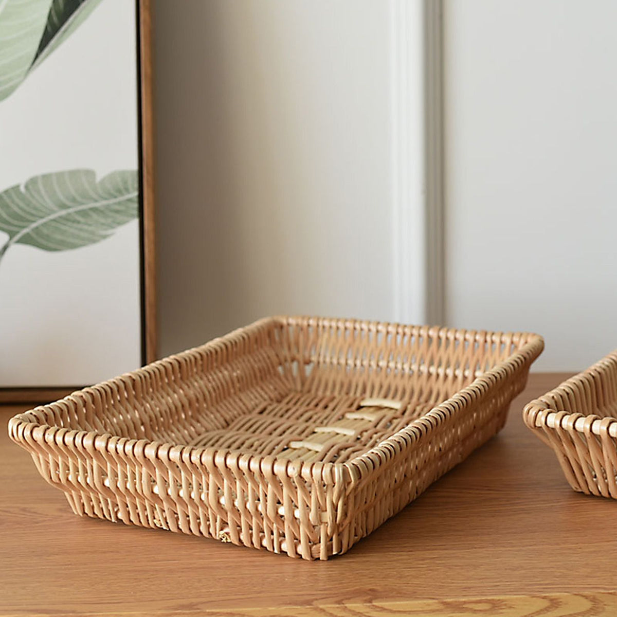 Rattan Storage Basket Basket Woven Snacks Fruit Basket Stackable Woven Bread Basket