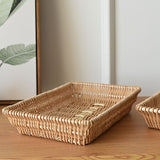 Rattan Storage Basket Basket Woven Snacks Fruit Basket Stackable Woven Bread Basket - Rear View