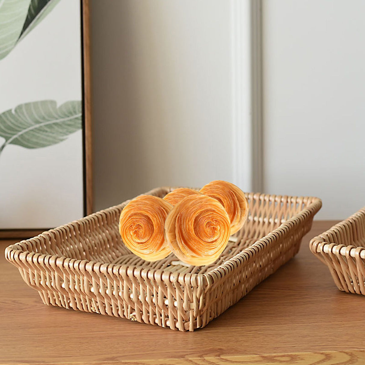 Rattan Storage Basket Basket Woven Snacks Fruit Basket Stackable Woven Bread Basket