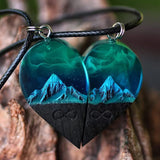 Wood Resin Paired Heart Pendants Cotton Ripe Great Gift Snowflakes Elegant Necklace - 45-Degree Angle