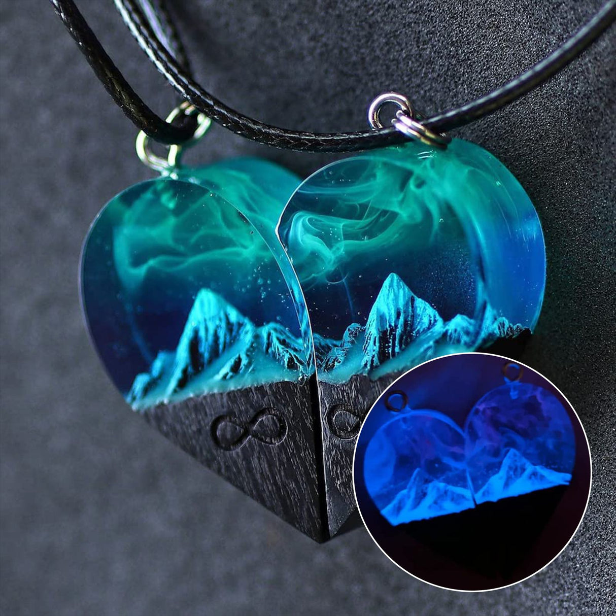 Wood Resin Paired Heart Pendants Cotton Ripe Great Gift Snowflakes Elegant Necklace