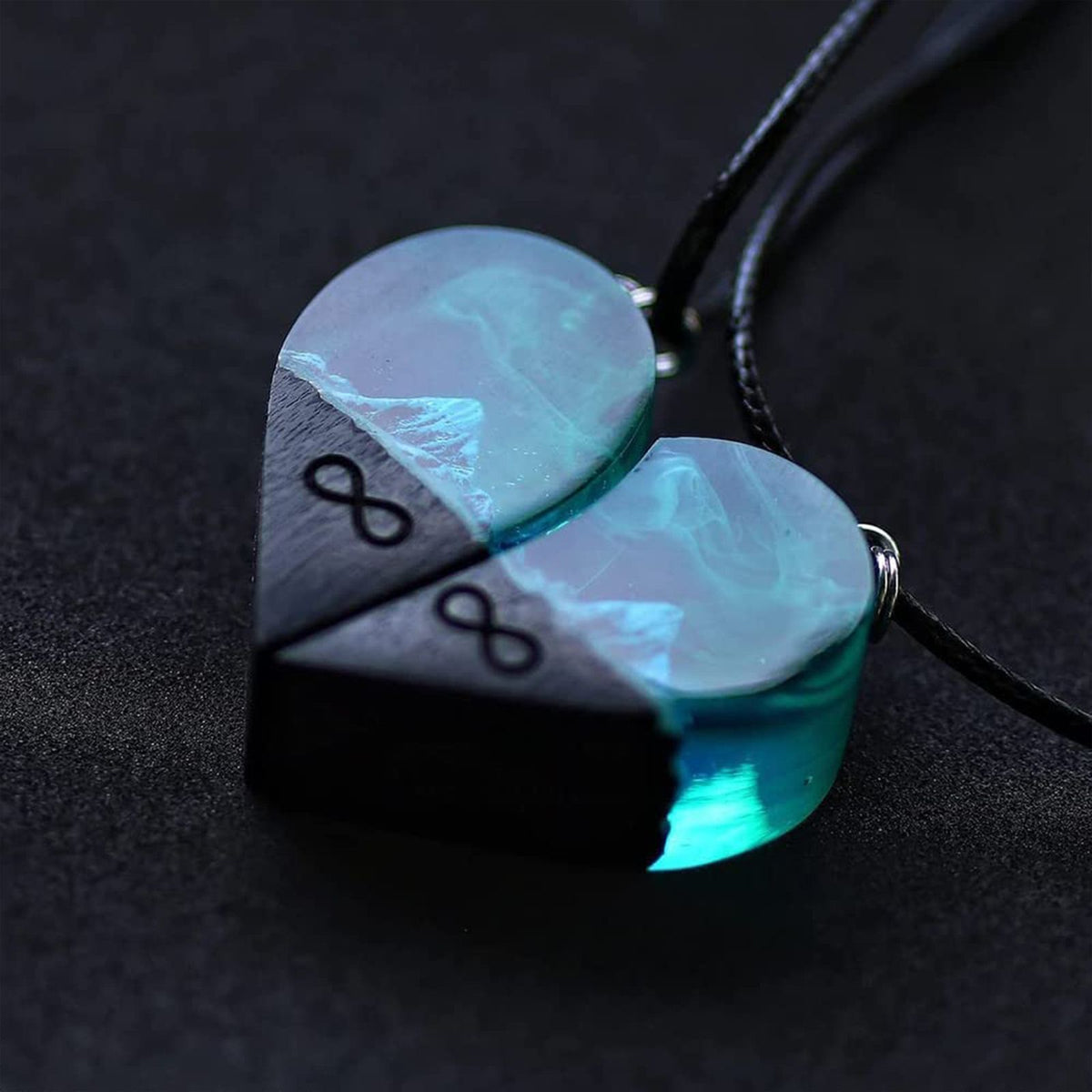 Wood Resin Paired Heart Pendants Cotton Ripe Great Gift Snowflakes Elegant Necklace
