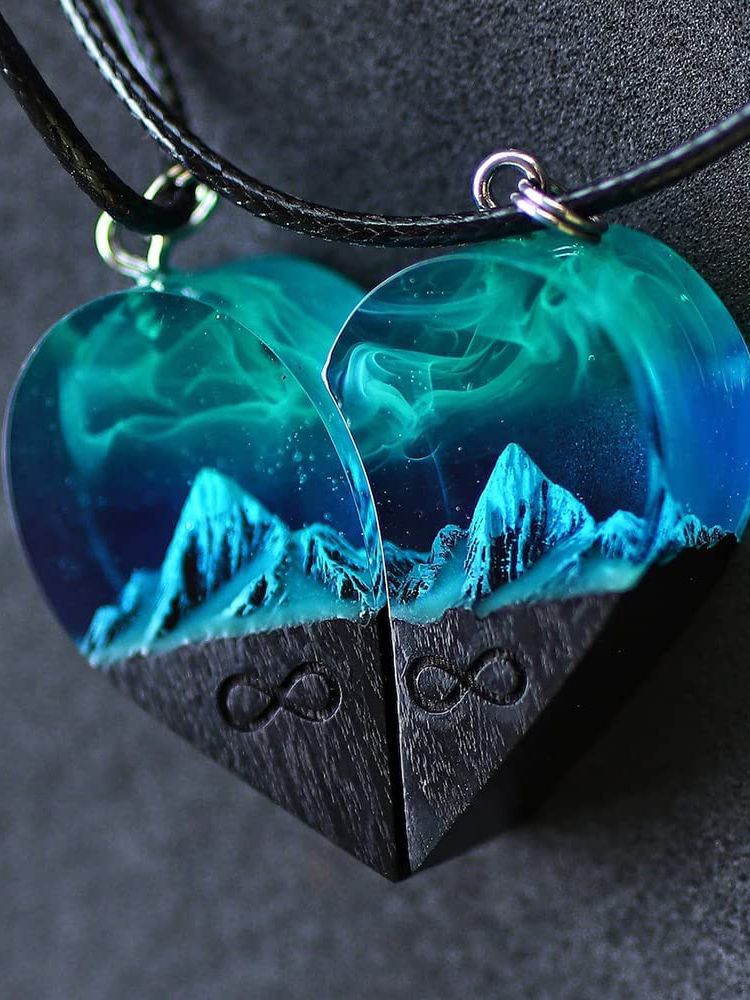 Wood Resin Paired Heart Pendants Cotton Ripe Great Gift Snowflakes Elegant Necklace