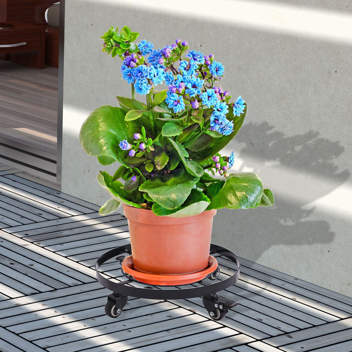 Mobile Flower Stand with Universal Wheels Metal Movable Flower Pot Stand