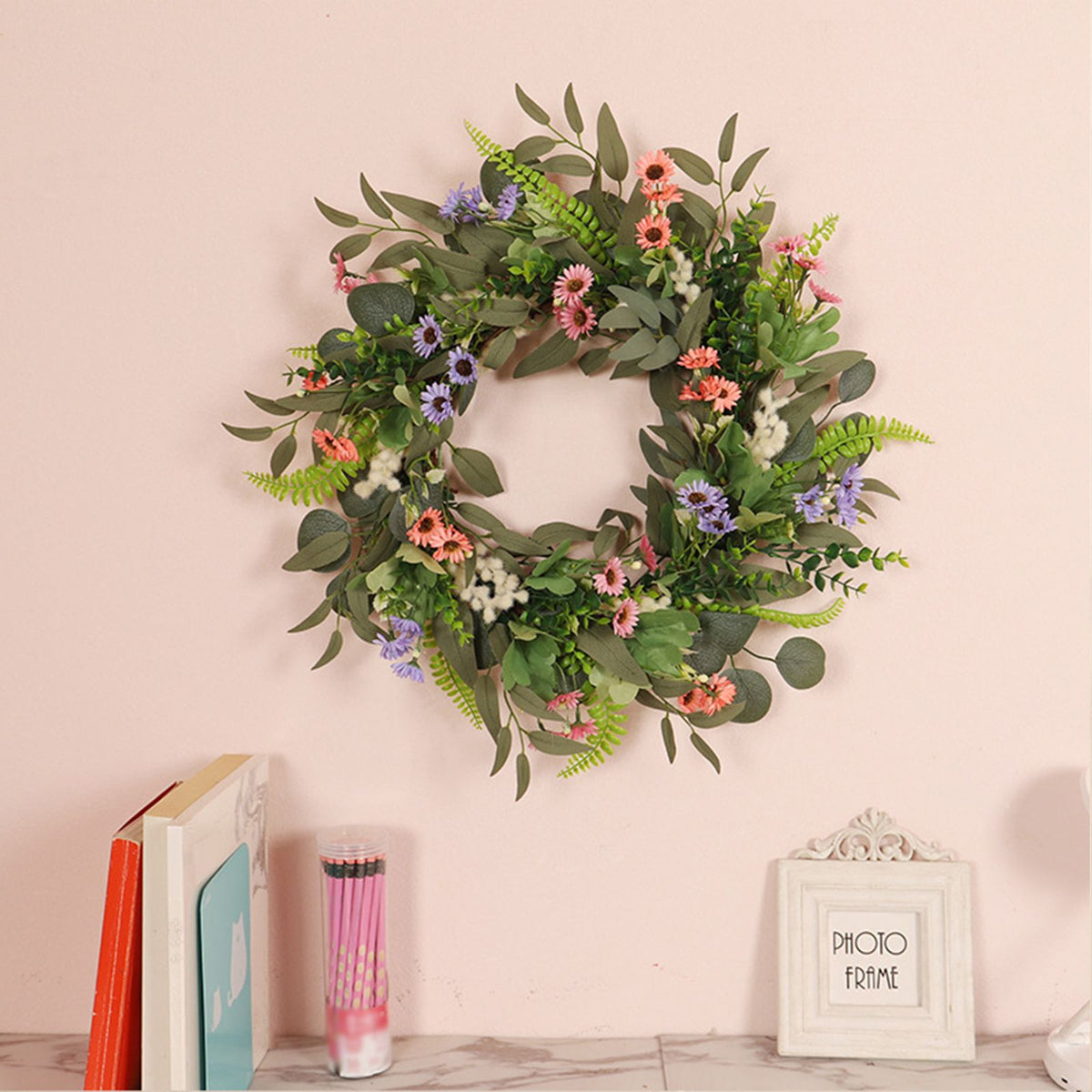 Simulation Flower Wreath Eucalyptus Daisy Wreath Wedding Home Decoration