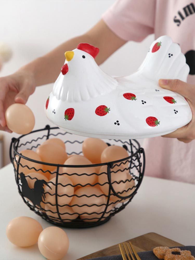 Strawberry Storage Basket Wrought Iron Basket Ceramic Egg Basket Living Room Fruit Storage Basket Kitchen Nordic Decor