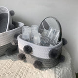 Cotton Rope Knitting With Fur Ball Storage Basket Snacks Keys Sundries Basket - 45-Degree Angle