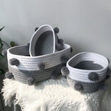 Cotton Rope Knitting With Fur Ball Storage Basket Snacks Keys Sundries Basket - Rear View
