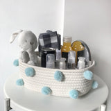 Cotton Rope Knitting With Fur Ball Storage Basket Snacks Keys Sundries Basket