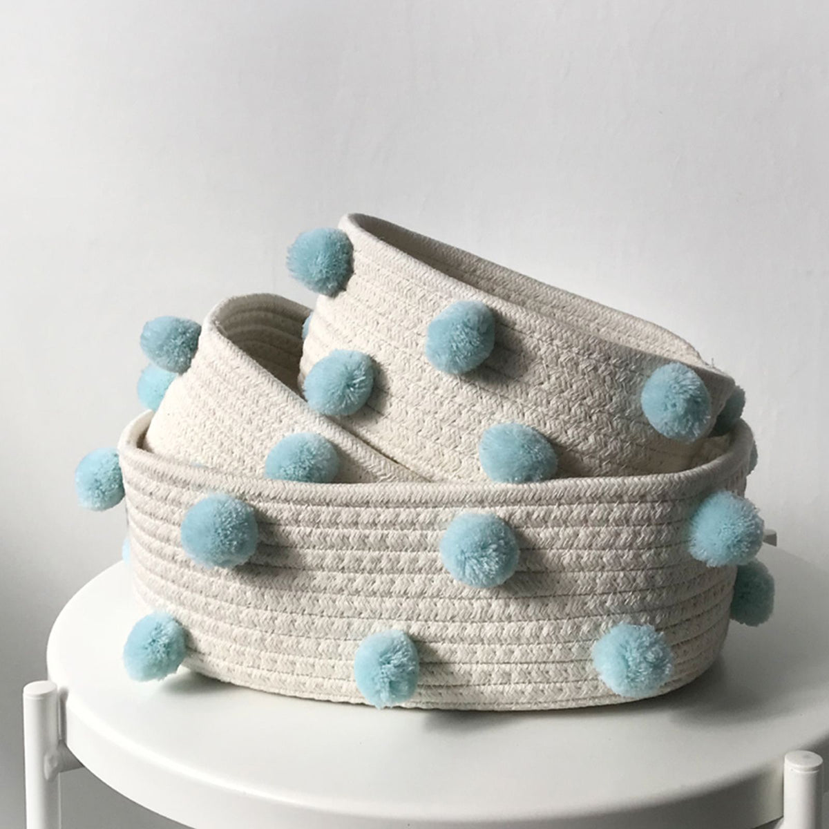 Cotton Rope Knitting With Fur Ball Storage Basket Snacks Keys Sundries Basket