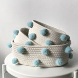 Cotton Rope Knitting With Fur Ball Storage Basket Snacks Keys Sundries Basket
