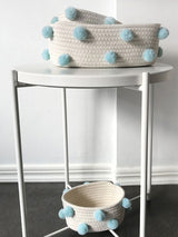 Cotton Rope Knitting With Fur Ball Storage Basket Snacks Keys Sundries Basket