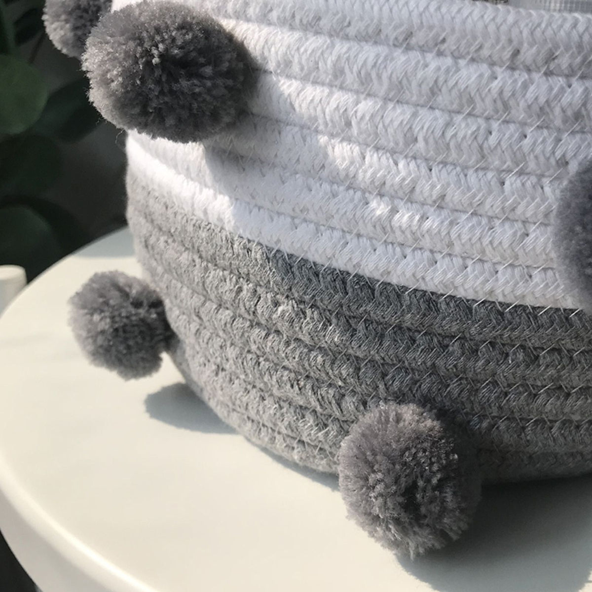 Cotton Rope Knitting With Fur Ball Storage Basket Snacks Keys Sundries Basket