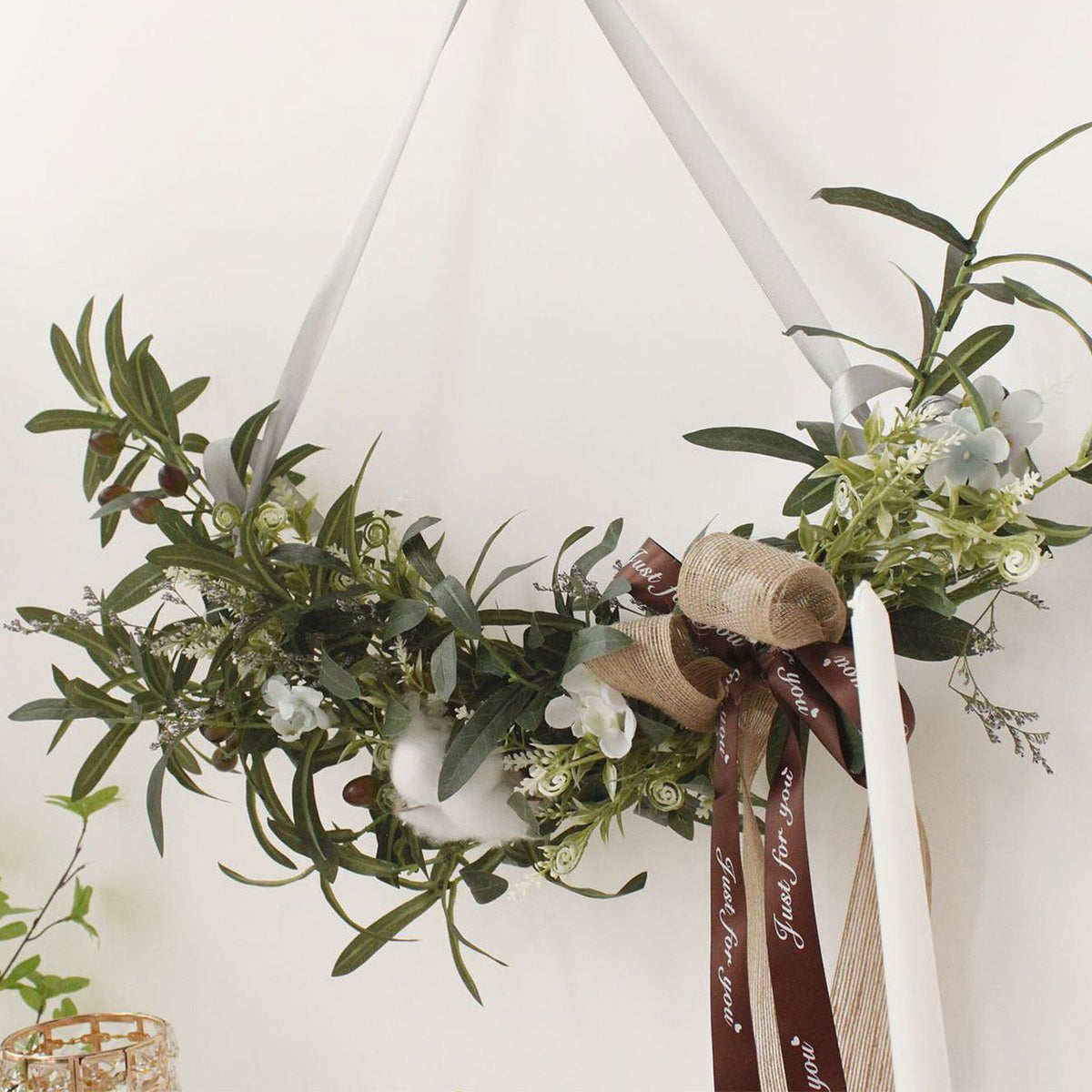 Simulation Silk Flowers Artificial Olive Branch Leaves Cotton Wreath Lintel Decorative Flowers Table Flower Bouquet Birthday Decoration