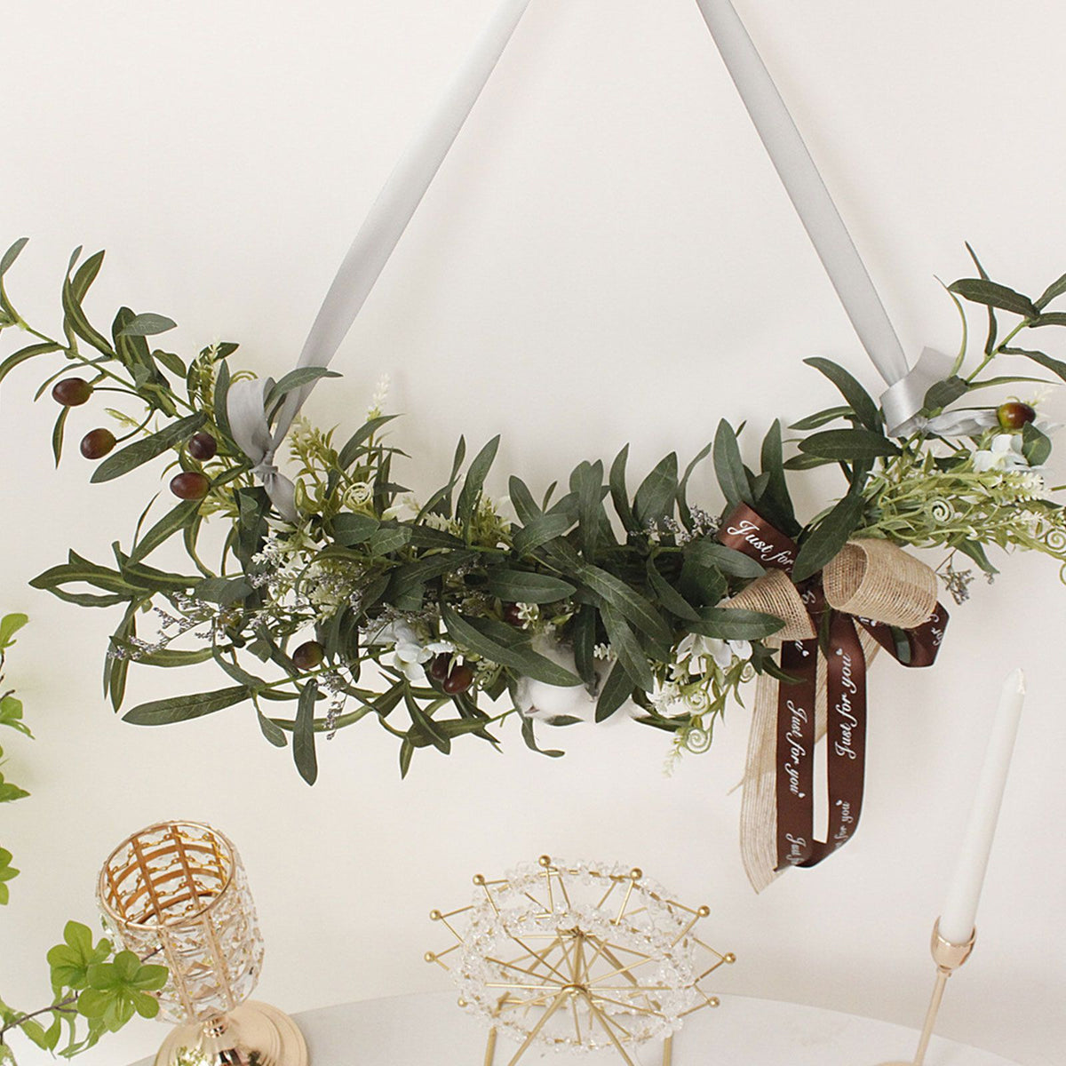 Simulation Silk Flowers Artificial Olive Branch Leaves Cotton Wreath Lintel Decorative Flowers Table Flower Bouquet Birthday Decoration