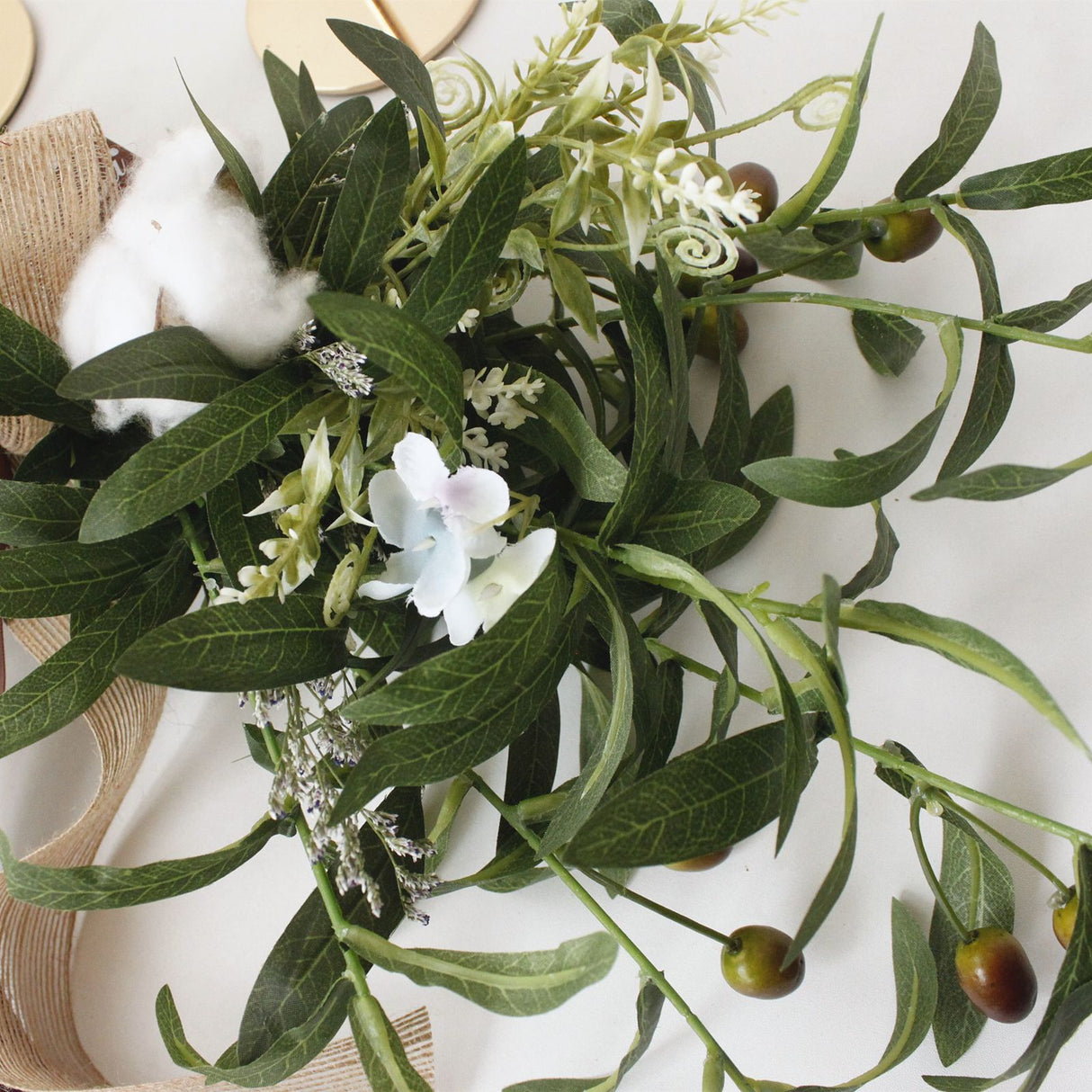 Simulation Silk Flowers Artificial Olive Branch Leaves Cotton Wreath Lintel Decorative Flowers Table Flower Bouquet Birthday Decoration